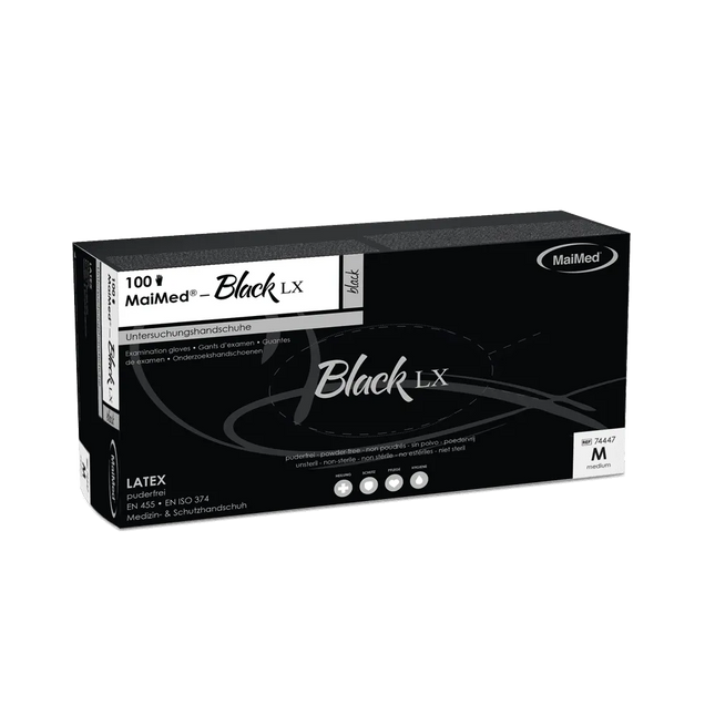 Schwarze Latexhandschuhe | MaiMed BLACK LX 100 Handschuhe - Inkontinenz-markt.de
