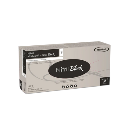 Schwarze Nitrilhandschuhe | MaiMed Black Einmalhandschuhe | 100 Stück - Inkontinenz-markt.de