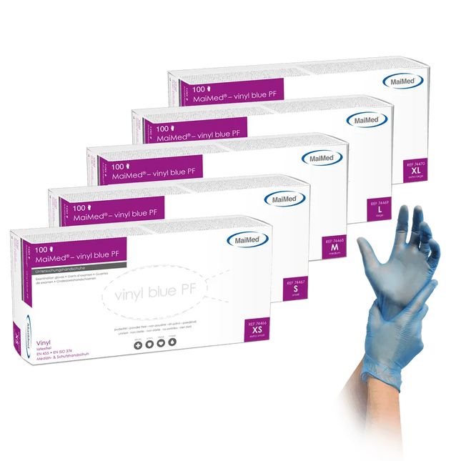 MaiMed vinyl blue Vinylhandschuhe Blau 100 Stück - Inkontinenz-markt.de