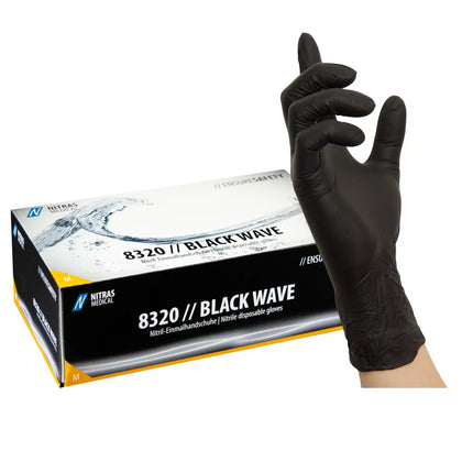 Nitrilhandschuhe schwarz 100 Stück | NITRAS BLACK WAVE 8320 - Inkontinenz-markt.de
