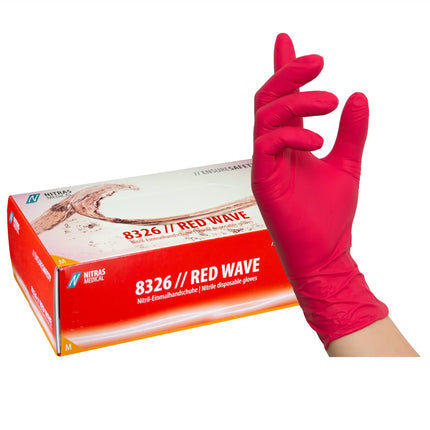 Nitrilhandschuhe rot 100 Stück | NITRAS RED WAVE 8326 - Inkontinenz-markt.de