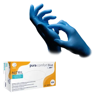 Nitrilhandschuhe blau 100 Stück | AMPri Puracomfort blue Nitrilhandschuhe - Inkontinenz-markt.de