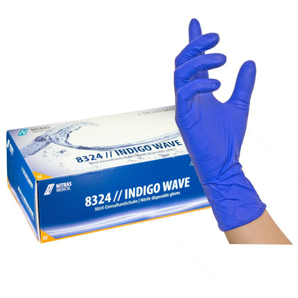 Nitrilhandschuhe dunkelblau 100 Stück | NITRAS INDIGO WAVE 8324 - Inkontinenz-markt.de