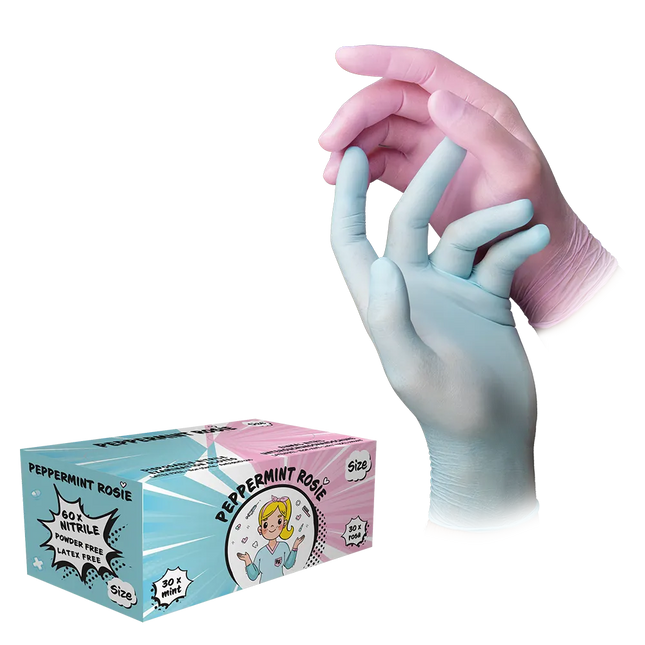 Nitrilhandschuhe Mix Mint & Rosa 60 Stück | AMPri STYLE Peppermint Rosie Einmalhandschuhe - Inkontinenz-markt.de