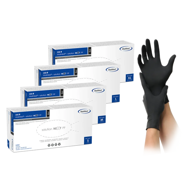 Nitrilhandschuhe Schwarz 200 | MaiMed Solution next PF Black - Inkontinenz-markt.de