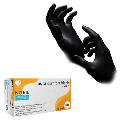 Nitrilhandschuhe schwarz 100 Stück | AMPri Puracomfort Black Nitrilhandschuhe - Inkontinenz-markt.de