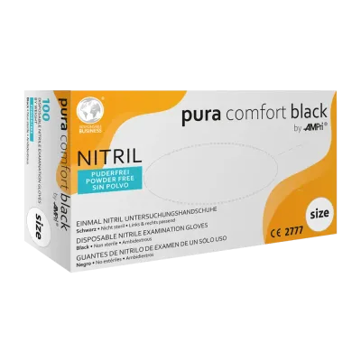 Nitrilhandschuhe schwarz 100 Stück | AMPri Puracomfort Black Nitrilhandschuhe - Inkontinenz-markt.de