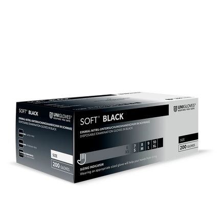 Unigloves SOFT® BLACK schwarze Nitrilhandschuhe 200 Stück - Inkontinenz-markt.de